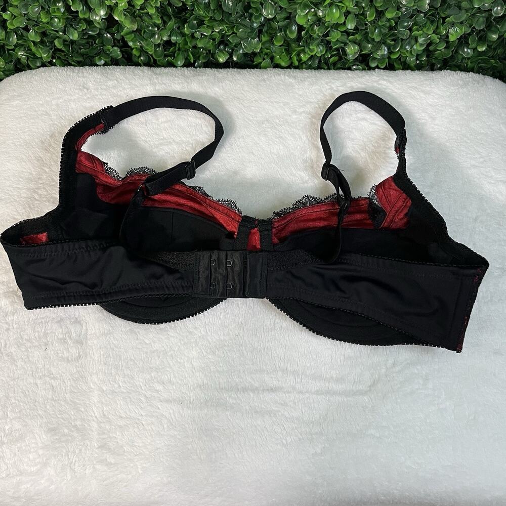 FREDERICK'S OF HOLLYWOOD BLACK RED OPEN CUP LACE BRA = 40B= Push Up - Picture 2 of 4